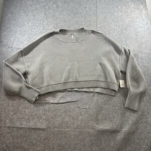 Free People Sweater Women’s Large Easy Street Crop Pullover in Grey Preppy Fall